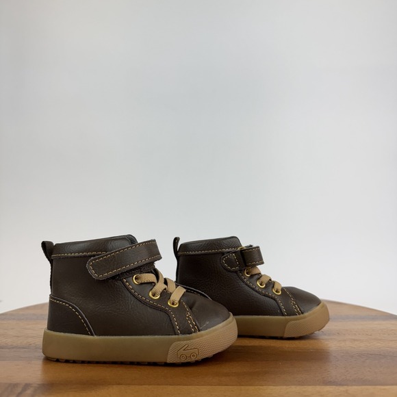 New NWOB Little Kids See Kai Run Hudson Brown Leather High Top Sneakers Size 5 C - Picture 1 of 8